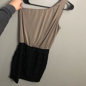 Black & Tan One shoulder Dress